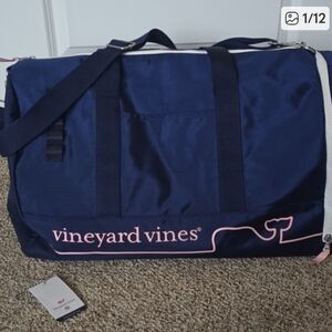 VV Navy Blue Canvas Tote Bag with Top Zipper